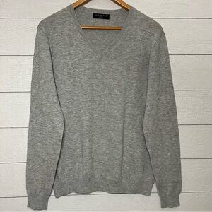 just no logo Gray V-Neck Wool Blend Sweater Classic Knit Size Large